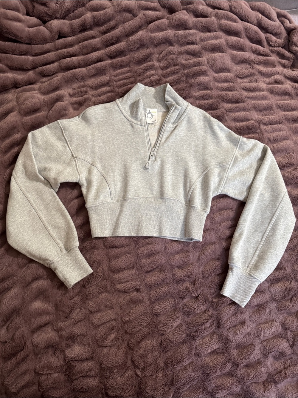 aerie Light Gray Cropped Half-Zip Sweatshirt